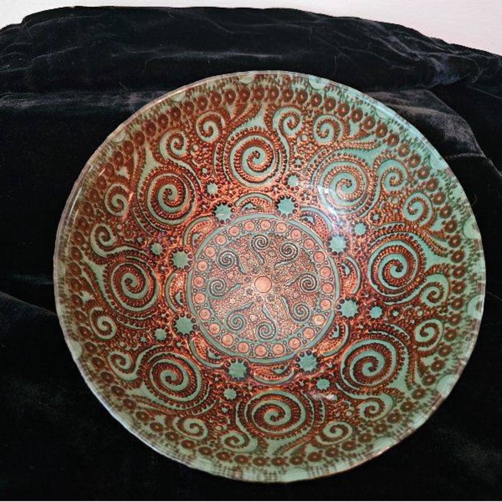 Intricate Brown and Green Decorative Glass Bowl